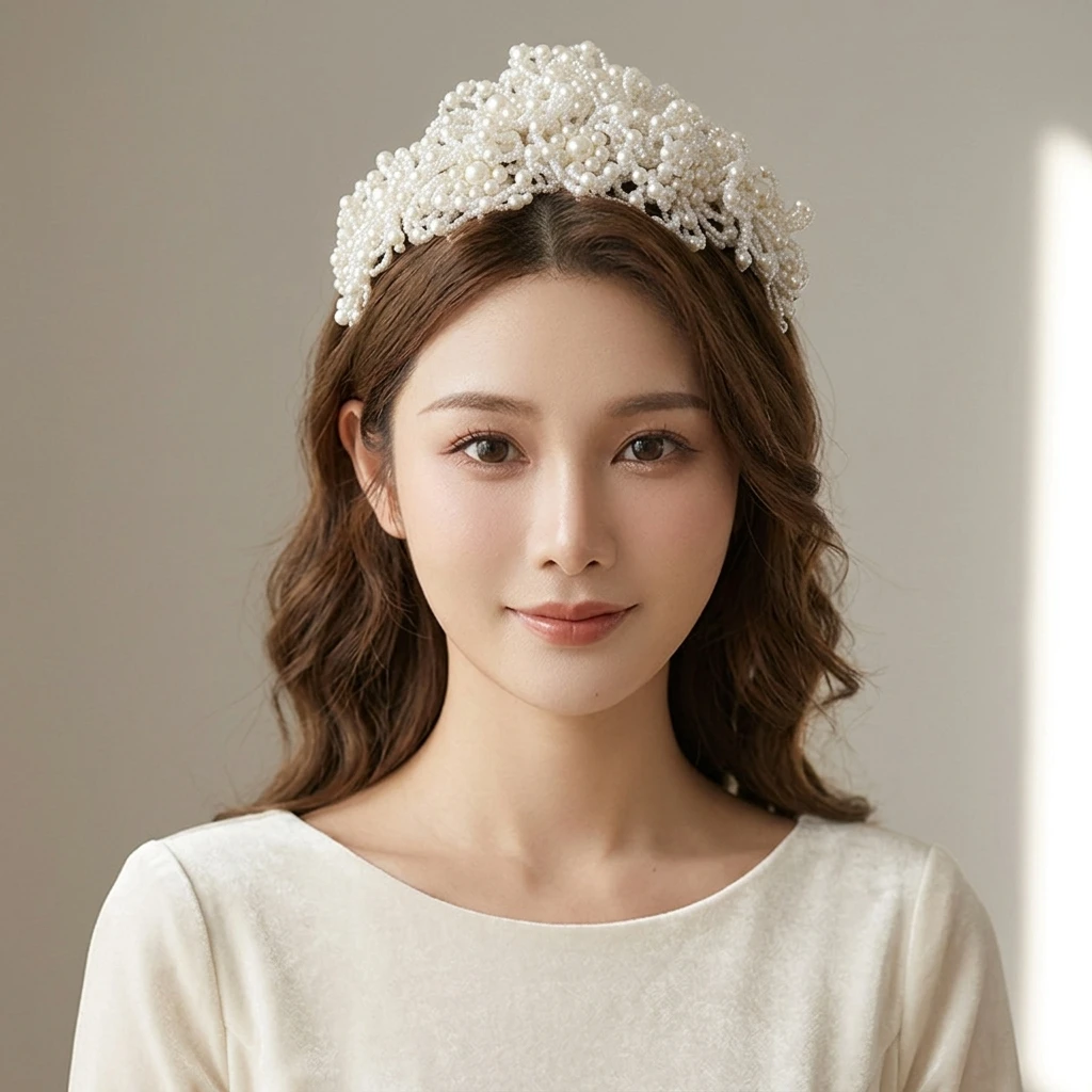 Pearl Crown Headpiece For Wedding Bridal Live Streaming Photography Dress Accessories
