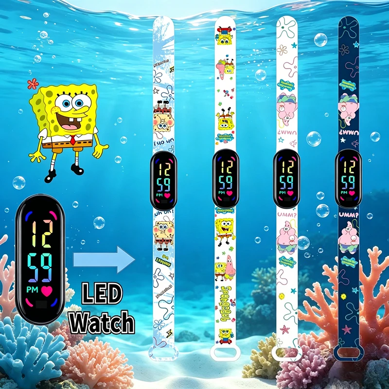 SpongeBob Print Kids LED Watch, Touch Screen Digital Wristwatch, Waterproof Sports Bracelet, Student Electronic Clock
