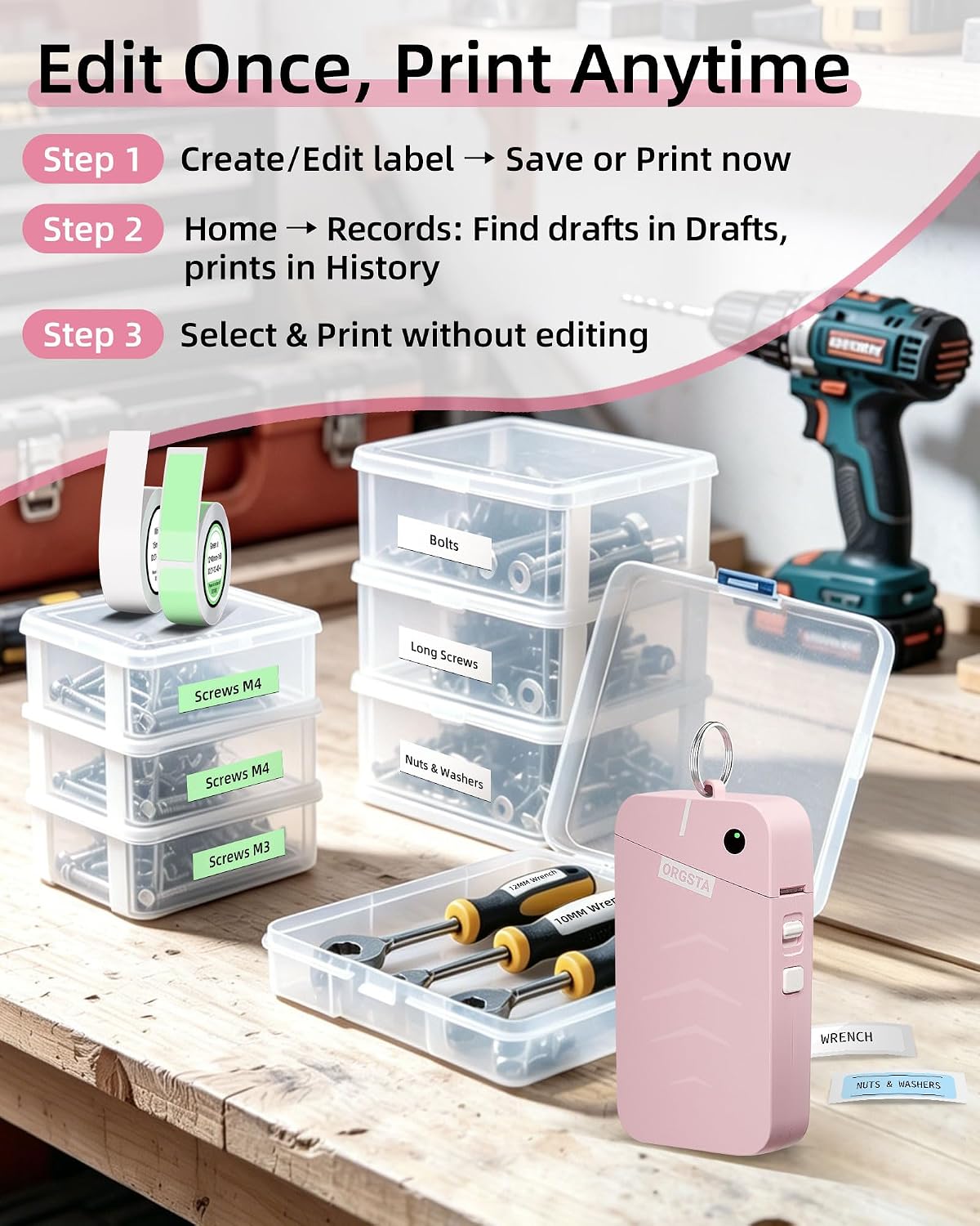 ORGSTA Label Maker, S001 Portable Bluetooth Label Maker Machine with Tape - Image 7