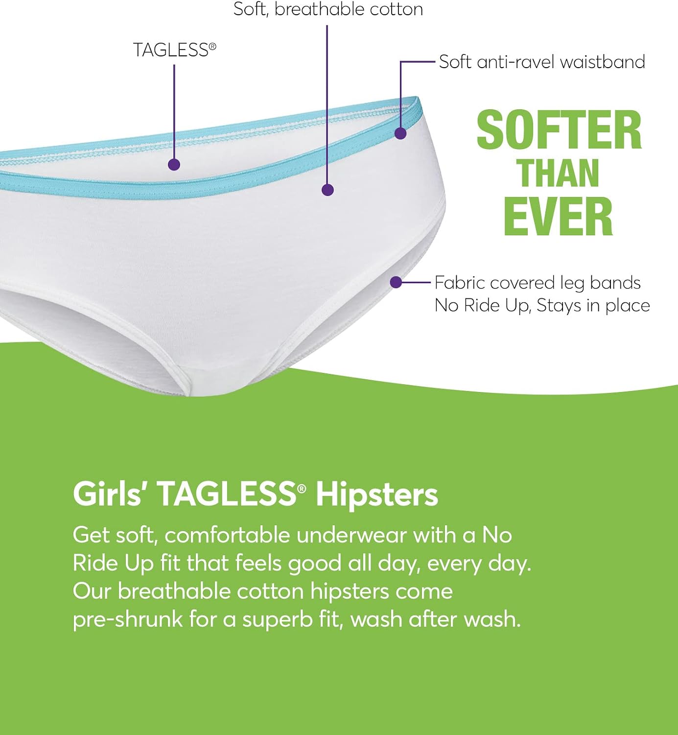 Hanes Girls' Cotton Tagless Brief Panties, 9-pack - Image 4