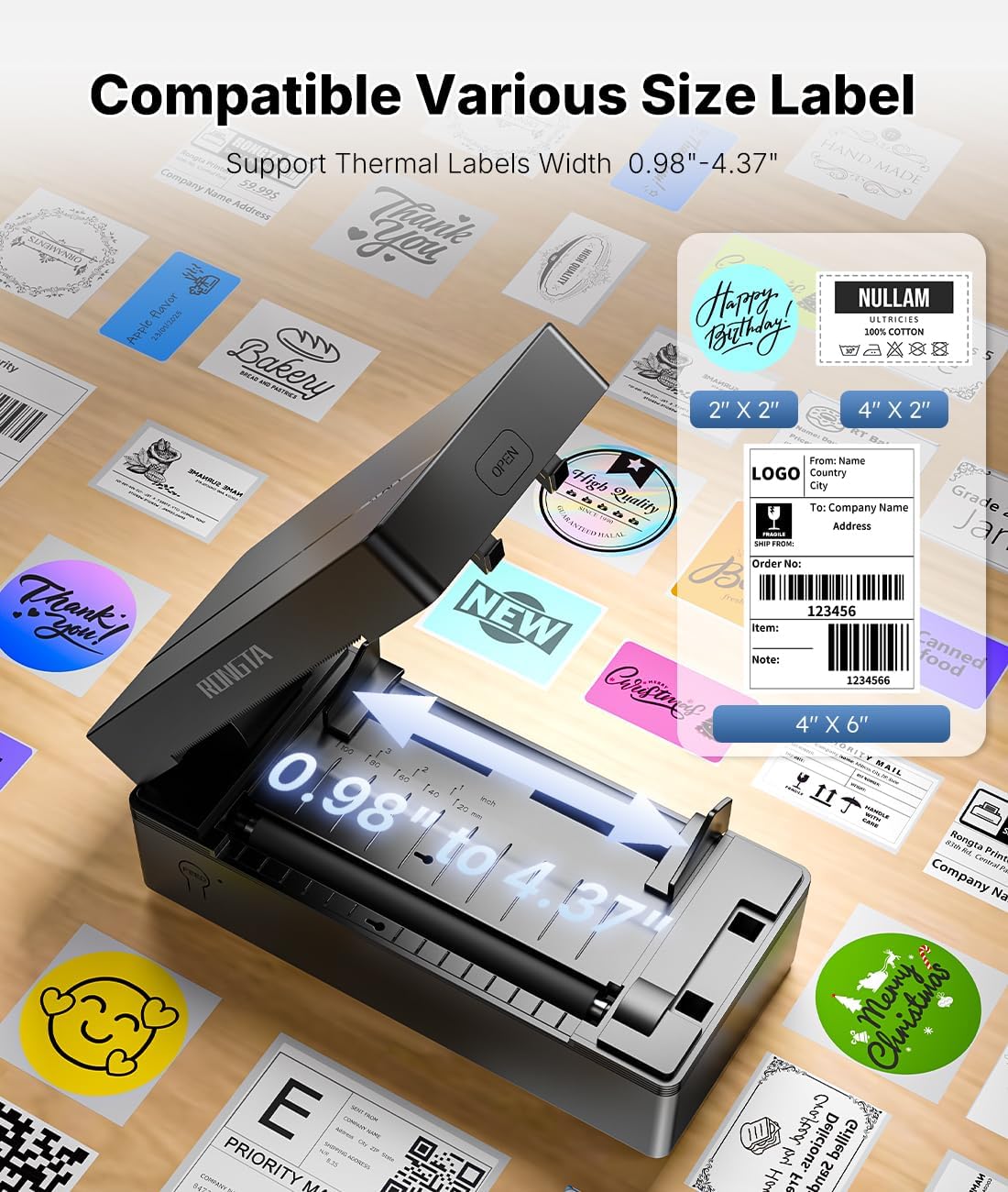 Rongta Bluetooth Thermal Shipping Label Printer, Wireless 4x6 Label Printer for Shipping Packages&Small Business, Compatible Windows/Mac/Android/iOS, RP425 - Image 3