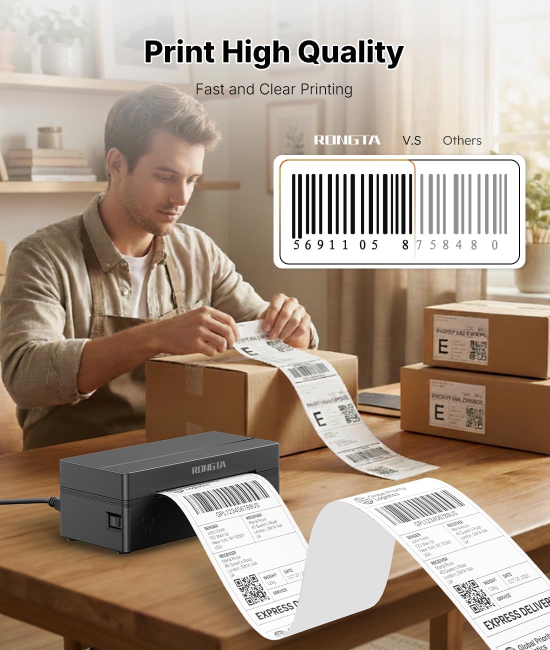 Rongta Bluetooth Thermal Shipping Label Printer, Wireless 4x6 Label Printer for Shipping Packages&Small Business, Compatible Windows/Mac/Android/iOS, RP425 - Image 4