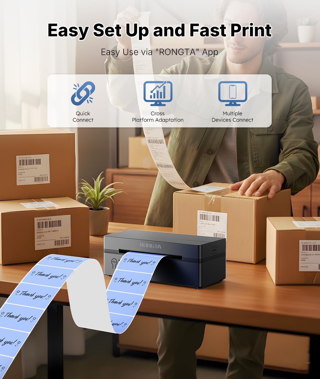 Rongta Bluetooth Thermal Shipping Label Printer, Wireless 4x6 Label Printer for Shipping Packages&Small Business, Compatible Windows/Mac/Android/iOS, RP425 - Image 5