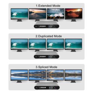 4 Computer 4 DP Monitors MST KVM Switch 4K@60Hz, DP MST USB 3.0 Quad Monitor, Hotkey and Wire Remote, Aluminum Shell, Digital Display, Audio/Mic, HDR10 with Cables (Windows)