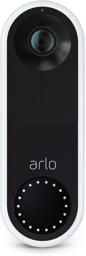 Arlo Essential Wired Video Doorbell - HD Video, 180 degrees View, Night Vision, 2 Way Audio, Direct to Wi-Fi No Hub Needed, Wired, White (Renewed)