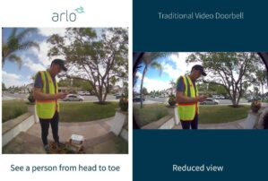 Arlo Essential Wired Video Doorbell – HD Video, 180 degrees View, Night Vision, 2 Way Audio, Direct to Wi-Fi No Hub Needed, Wired, White (Renewed)