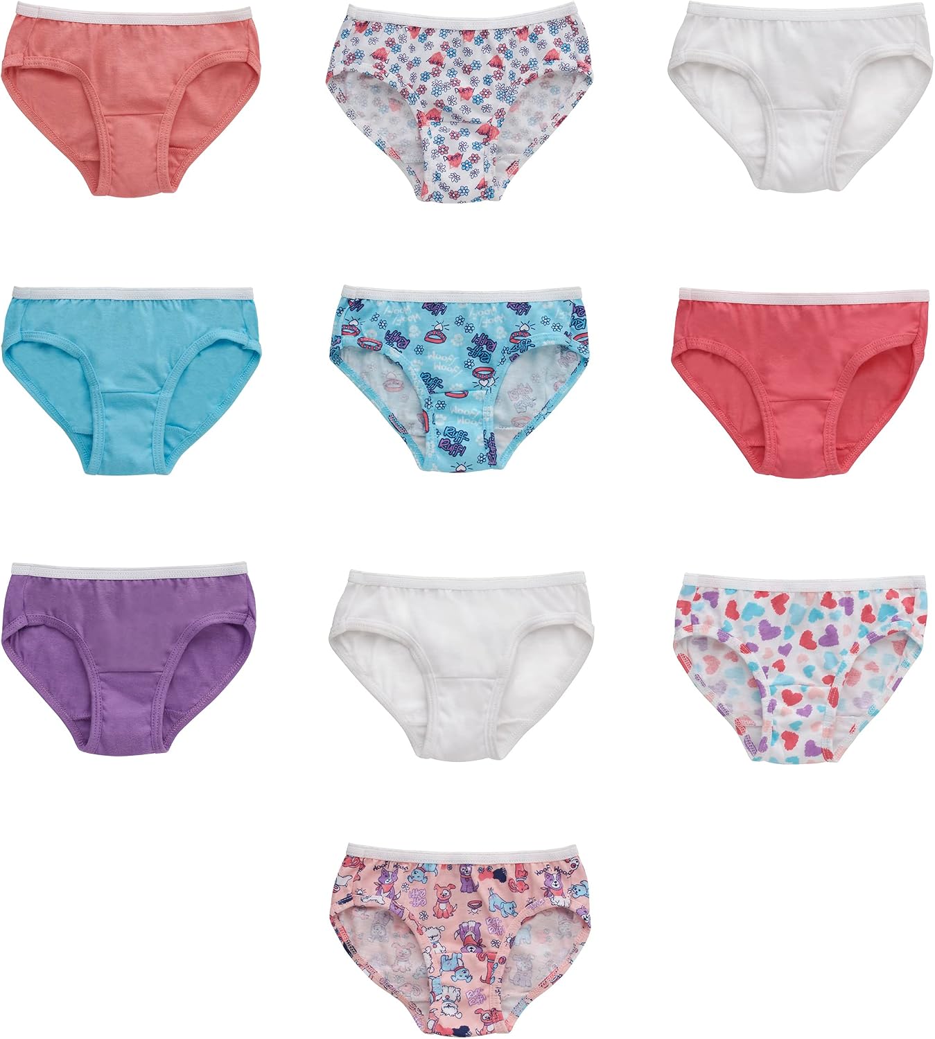 Hanes Girls' Cotton Tagless Brief Panties, 9-pack