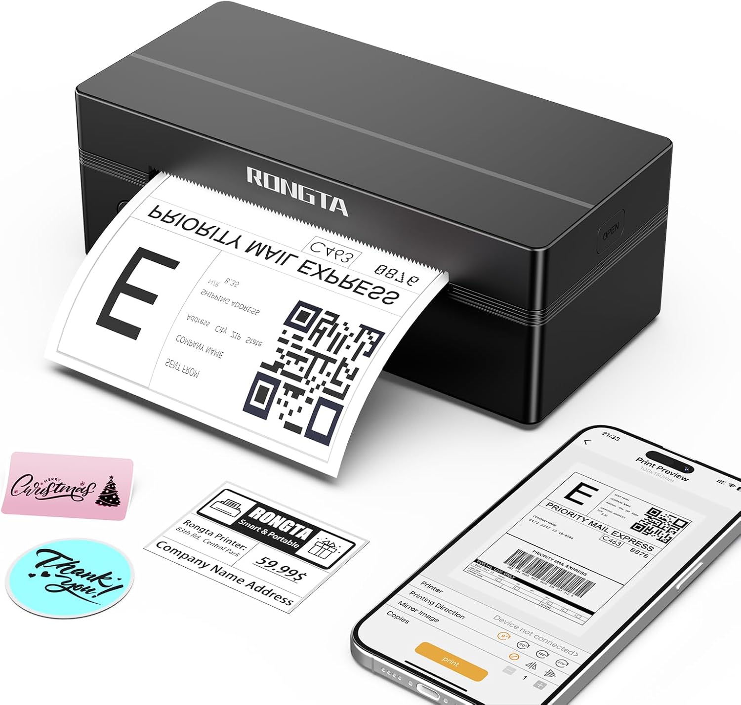 Rongta Bluetooth Thermal Shipping Label Printer, Wireless 4x6 Label Printer for Shipping Packages&Small Business, Compatible Windows/Mac/Android/iOS, RP425