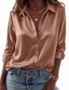 Zeagoo Womens Tops Long Sleeve Satin Silk Button Down Shirts Dressy Blouses