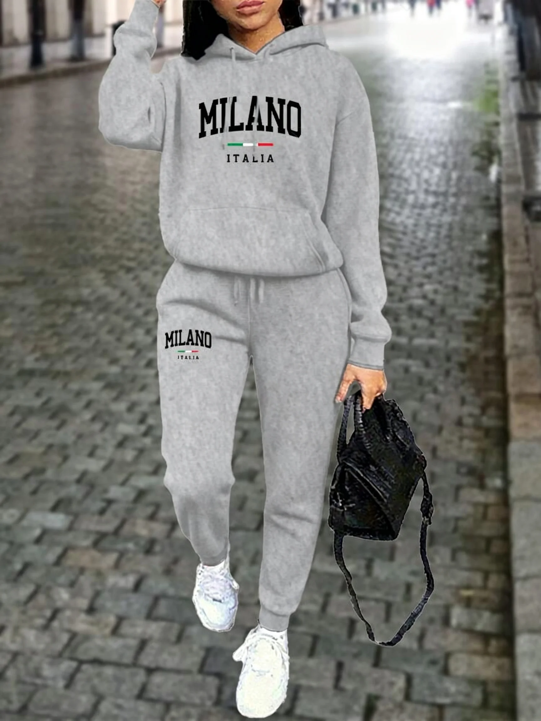 MILANO Pants Sets for Women Clothing High quality Sweatshirt Sweatpant Hoodie Suit 2 Piece Autumn Winter Outfits Woman Tracksuit