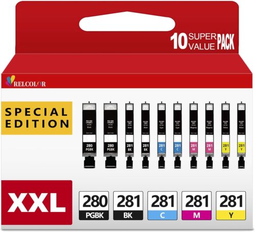 10 Pack 280 281 XXL Ink Cartridges Replacement for Canon PGI 280XXL/281XXL Cartridges 280XL 281XL TR8620a TR8620 TR8520 TR8600 TR7520 TS702a TS9520 TS9521C TS6120 TS6220 TS9120 TS6320 TS8220