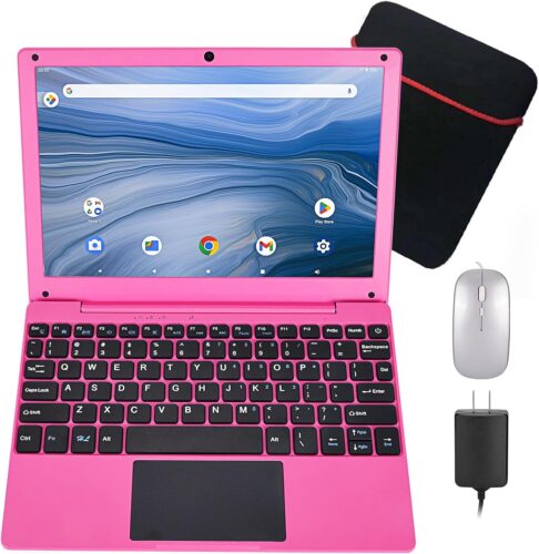 10.1Inch Laptop,Quad-Core Processor with Android 12.0 OS,2GB RAM,64GB EMMC,Built-in Camera,WiFi,USB Interface,Tpye-C Charging for Learning and Entertainment (Pink 2GB+64GB)
