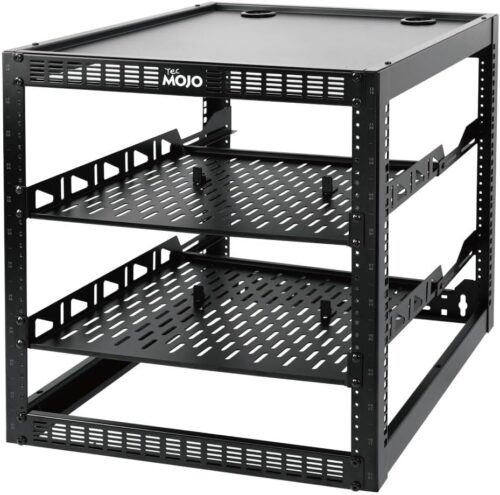 12U Open Frame Network Rack for IT & AV Gear, AV Rack Floor Standing or Wall Mounted,with 2 PCS 1U Rack Shelves & Mounting Hardware,Network Rack for 19″ Networking,Audio and Video Device