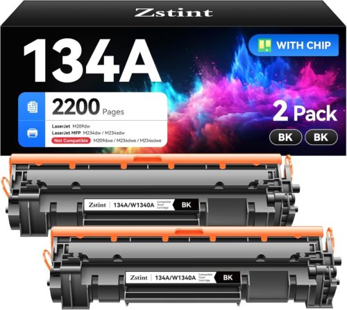 134A W1340A Black Toner Cartridge Set 2-Pack High Yield with Chip Replacement for HP 134A W1340A 134X W1340X Cartridges Compatible with HP Laser Jet 209dw MFP M234dw M234sdw Series Printer Ink