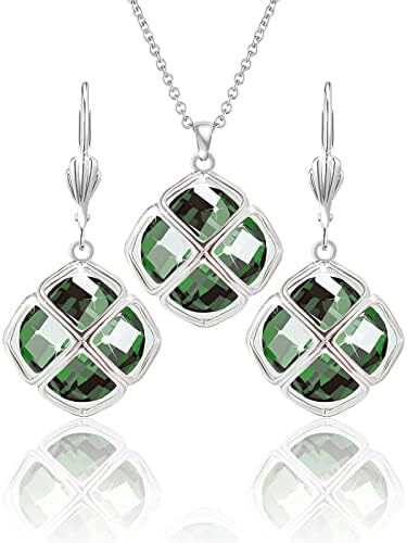 14MM Crystal Pendant Dangle Necklace Earrings Sets for Women Glod Plated Costume Jewelry