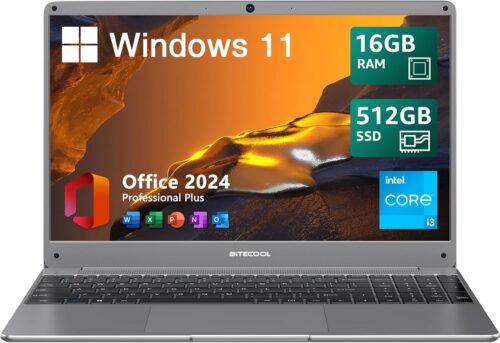 15.6″ Windows 11 Laptop, Intel Core i3-5005U, 16GB RAM, 512GB SSD, FHD IPS Display, 2.4G/5G WiFi, BT5.0, RJ45, Webcam, Long Battery Life – for Work, Study, and Entertainment