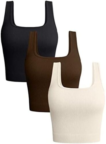 OQQ Women’s 3 Piece Tank Tops Ribbed Seamless Workout Exercise Shirts Yoga Crop Tops