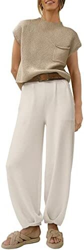 ANRABESS Women’s Two Piece Outfits Sweater Sets Knit Pullover Tops and High Waisted Pants Tracksuit Lounge Sets