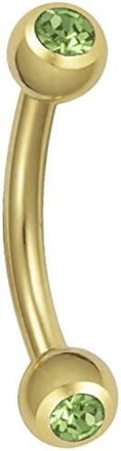 16g 8mm Daith Earring, Eyebrow Ring and Rook Piercing Jewelry, Gold IP Plated CZ Crystal Barbell