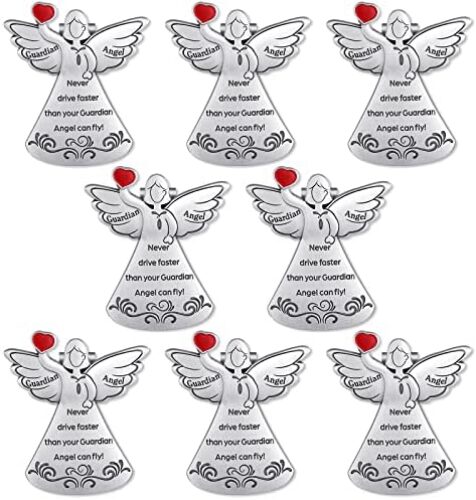 Guardian Angel Sun Visor Clip Never Drive Faster Fun Car Accessories Car Stuff for Teens Christian Car Visor Clip Angel Visor Clip Religious Gift for Teens, Family, Friend, Driver (8 Pieces)