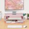 AUPSEN Computer Monitor Stands with Drawers and 2 Pen Holder, Desk Accessories & Workspace Desk Organizers, Monitor Stand for Computer, Laptop, Printer, Office Supplies(Pink)