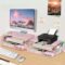 AUPSEN Computer Monitor Stands with Drawers and 2 Pen Holder, Desk Accessories & Workspace Desk Organizers, Monitor Stand for Computer, Laptop, Printer, Office Supplies(Pink)