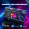RisoPhy Gaming Keyboard, 104 Keys All-Metal Panel, Rainbow LED Backlit Silent Computer Keyboard, Wrist Rest, Multimedia Keys, Anti-Ghosting, Waterproof Light Up Wired Keyboard for PC Mac Gamer