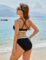Blooming Jelly Womens High Waisted Bikini Sets Color Block Two Piece Swimsuit V Neck Crisscross Back Bathing Suit