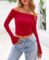 PRETTYGARDEN Womens Long Sleeve T Shirts Casual Off Shoulder Ruched Mesh Slim Fit Crop Tops Going Out Summer Blouses