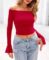 PRETTYGARDEN Womens Long Sleeve T Shirts Casual Off Shoulder Ruched Mesh Slim Fit Crop Tops Going Out Summer Blouses