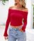 PRETTYGARDEN Womens Long Sleeve T Shirts Casual Off Shoulder Ruched Mesh Slim Fit Crop Tops Going Out Summer Blouses