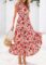 PRETTYGARDEN Women’s 2025 Summer Floral Midi Dress Cap Sleeve V Neck Ruffle Long Flowy Boho Casual Beach Vacation Dresses