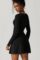 QINSEN Womens Square Neck Bodice Dress Long Sleeve Side Slit Flare Mini Dresses