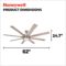 Honeywell Ceiling Fans Xerxes Modern 62 Inch Ceiling Fan with Light, Remote Control Fan, LED Indoor Fan with 8 Blades, French Oak and Gray Oak Blade Finish Options, Brushed Nickel (50608-01)
