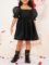 WDIRARA Toddler Girl’s Mesh Tulle Dress Square Neck Puff Short Sleeve Ruffle Hem Birthday Party Cute A Line Midi Dress
