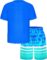 Boys Two Piece Rash Guard and Swim Trunks Outfit Set Kids Short Sleeve Swimsuit