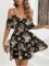 SOLY HUX Women’s Boho Floral Print Cold Shoulder Dress Short Sleeve Ruffle A Line Vacation Elegant Mini Dresses