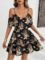 SOLY HUX Women’s Boho Floral Print Cold Shoulder Dress Short Sleeve Ruffle A Line Vacation Elegant Mini Dresses