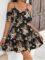 SOLY HUX Women’s Boho Floral Print Cold Shoulder Dress Short Sleeve Ruffle A Line Vacation Elegant Mini Dresses