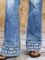 Flamingals Mid Rise Bootcut Jeans for Women with Embroidery Hem Stretchy Wash Straight Leg Jeans Causal Trendy