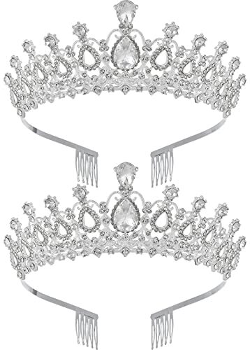 2 Pack Birthday Tiaras and Crowns for Women Princess Girls Bridal Wedding Prom Queen Pageant Crystal Fashion Headband with Combs Silver
