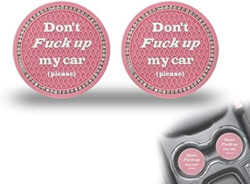 2 Pack Bling Car Cup Coaster, Universal Silicone Anti Slip Car Cup Holder Mats, Funny Spoof Car Interior Accessories for Men and Women (Pink)