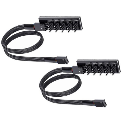 2 Pack PWM Fan Hub Splitter 1 to 5 Splitter 5 Way PC Case Internal Motherboard Fan Power Extension Cable Cord Wire for ATX Computer Case 4-Pin and 3-Pin Cooling Fans, 16 inch