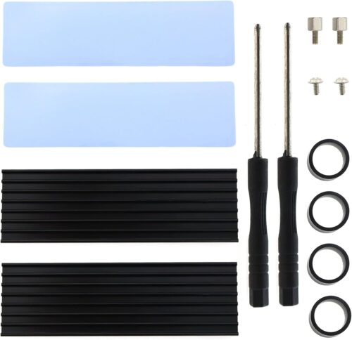 2 Sets M2 SSD Hard Drive Cooler Kit Heatsink with 2pcs NVMe SSD Thermal Pads 2pcs Wrench 4pcs Black Rubber Bands for PC Hard Drive Cooler