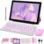 2 in 1 Tablet 10 Inch Android 14 OS Tableta, Tablets with Keyboard, Mouse, Case, Stylus, 64GB ROM+8GB RAM, 2MP+8MP Dual Camera, Quad Core Processor, 6000mAh Battery, 10.1 in FHD Tab Pink