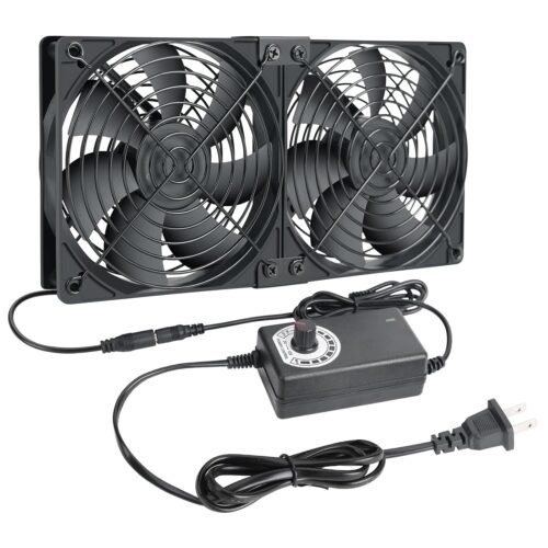 2 x 120mm 240mm Computer Fan with AC Plug, 110V – 240V AC Powered Fan with Variable Speed Controller for Receiver Cabinet Chassis Machine Server Workstation Cooling