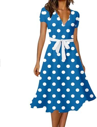 2024 Summer Dresses Women Sexy V Neck Beach Dress Elegant A Line Midi Work Dress Plus Size Cute Short Sleeve Vacation Dress