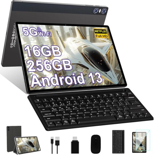 2024 Tablet 11 Inch Android 13 Screen 2K Tablet Octa-Core 2.0 GHz,16GB RAM+256GB ROM+TF 1TB /2000 * 1200 Pixel/8MP+20MP+2MP Macro/10000 mAh/5G WiFi Metal Cover with Mouse Keyboard Brown