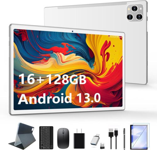 2025 Latest Tablet Android 13 Tablets 10 Inch, Tablet 128GB ROM+16GB RAM (8+8 Virtual), 2 In 1 Tablet with keyboard, Powerful Octa-Core+13MP Camera, 1TB TF Expandable, FHD IPS Display WiFi Tablet PC
