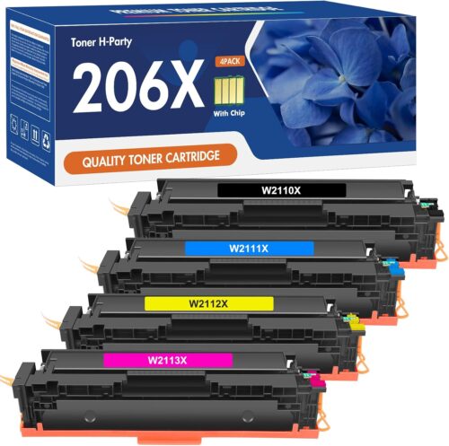 206X 206A Toner Cartridges 4 Pack High Yield M283fdw N283cdw Set Compatible Replacement for HP 206X 206A Color Laserjet Pro MFP M283cdw M255dw M283 Printer Ink (with Chip, Black Cyan Yellow Magenta)